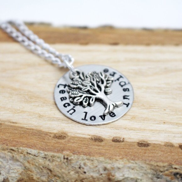 Teach Love Inspire - Hand Stamped Pendant Necklace - Handmade & Hypoallergenic - Picture 4 of 5